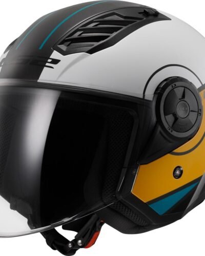 Casco tipo Jet LS2 Airflow II color negro blanco y amarillo