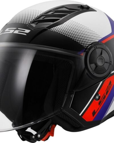Casco tipo Jet LS2 Airflow II color blanco azul y rojo