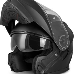 Casco de moto Vinz Santos. Mentonera levantada con visera.