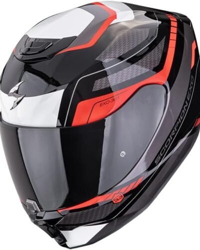 Casco integral de moto Scorpion Exo-391. Color negro, gris, rojo y blanco