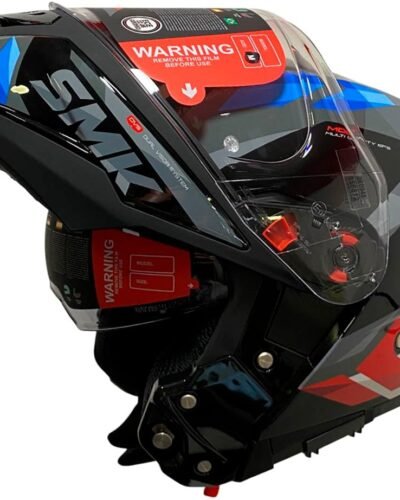 Casco modular de moto SMG Gullwing Venture negro azul y rojo.