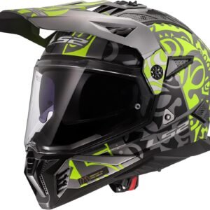 Casco LS2 Pioneer II Gloss en color negro y amarillo. Vista fronto-lateral