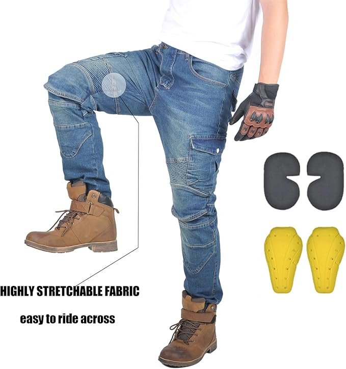 Pantalón de moto OfZimTo vaquero. Detalles.