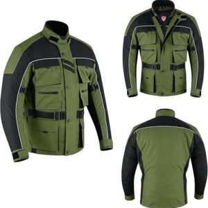 Chaqueta para moto con 6 bolsillos Warrior Gears. Color verde.