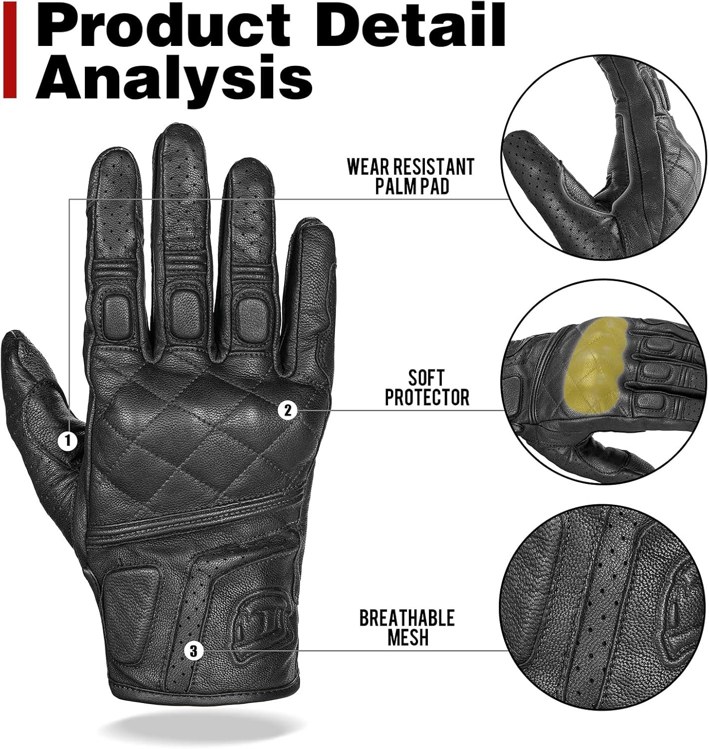 Guantes de moto en piel para el verano Borleni. Detalles del reverso