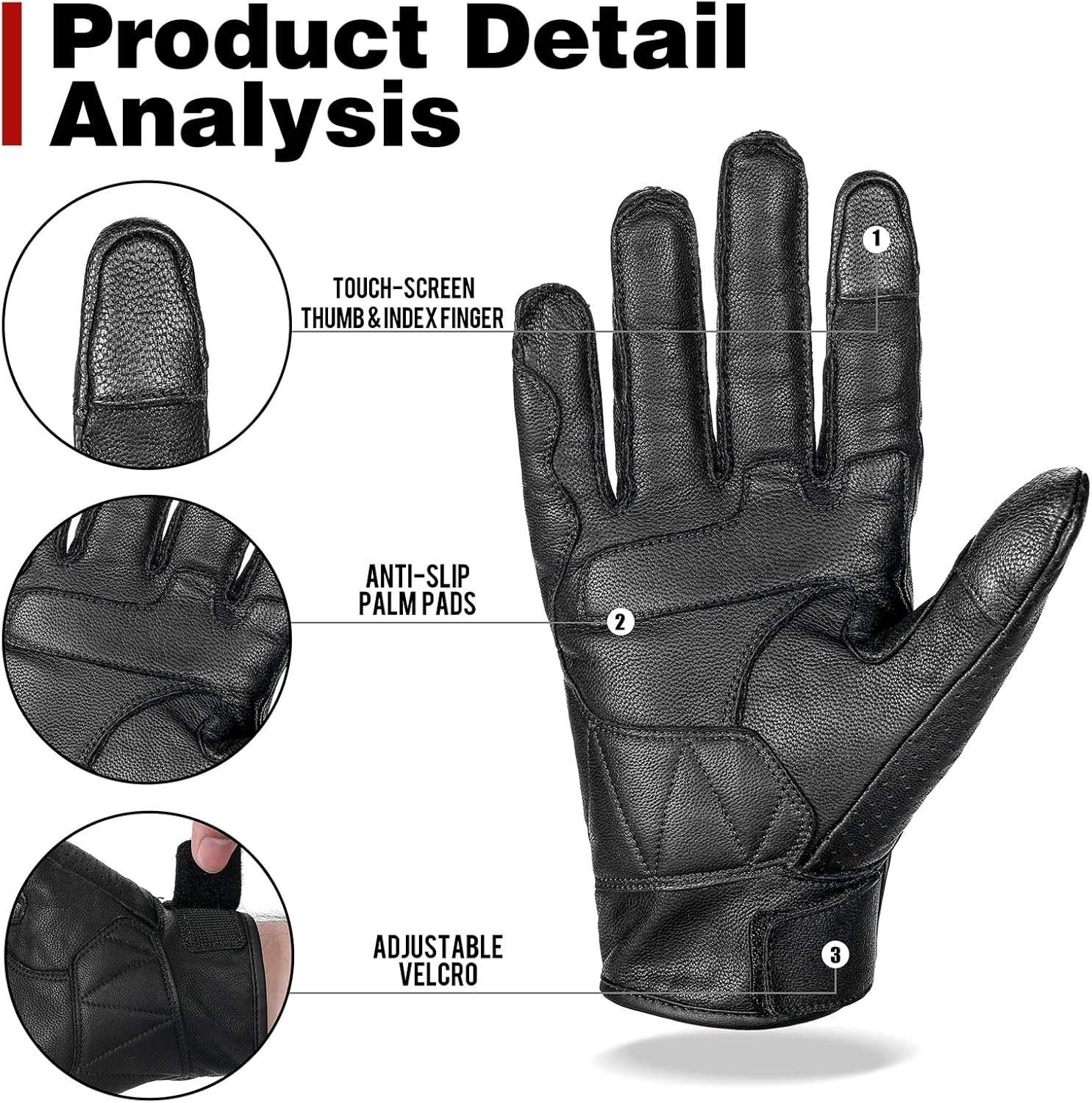 Guantes de moto en piel para el verano Borleni. Detalles de la palma