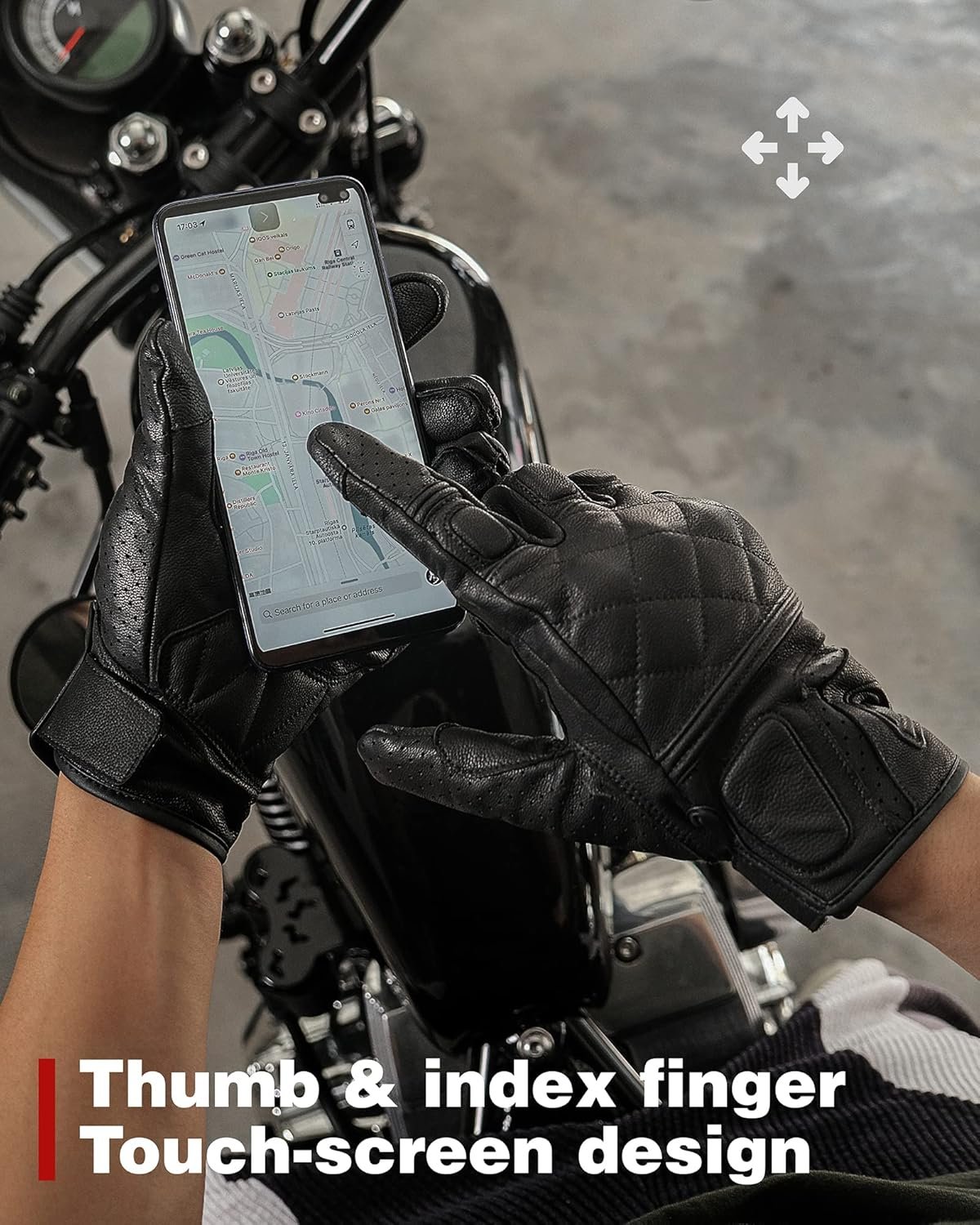 Guantes de moto en piel para el verano Borleni. Pantalla táctil