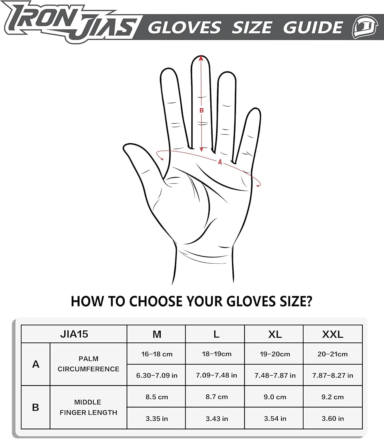 Guantes de moto en piel para el verano Borleni. tabla de tallas