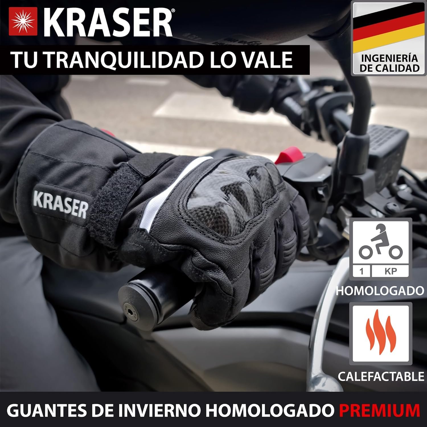 Guantes calefactables de moto Kraser KRGS28. Guantes homologados