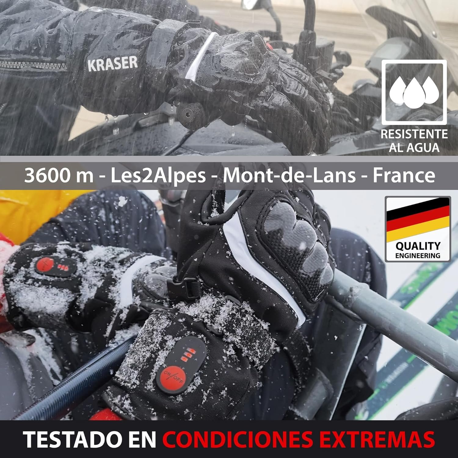 Guantes calefactables de moto Kraser KRGS28. Testado en las condiciones más duras