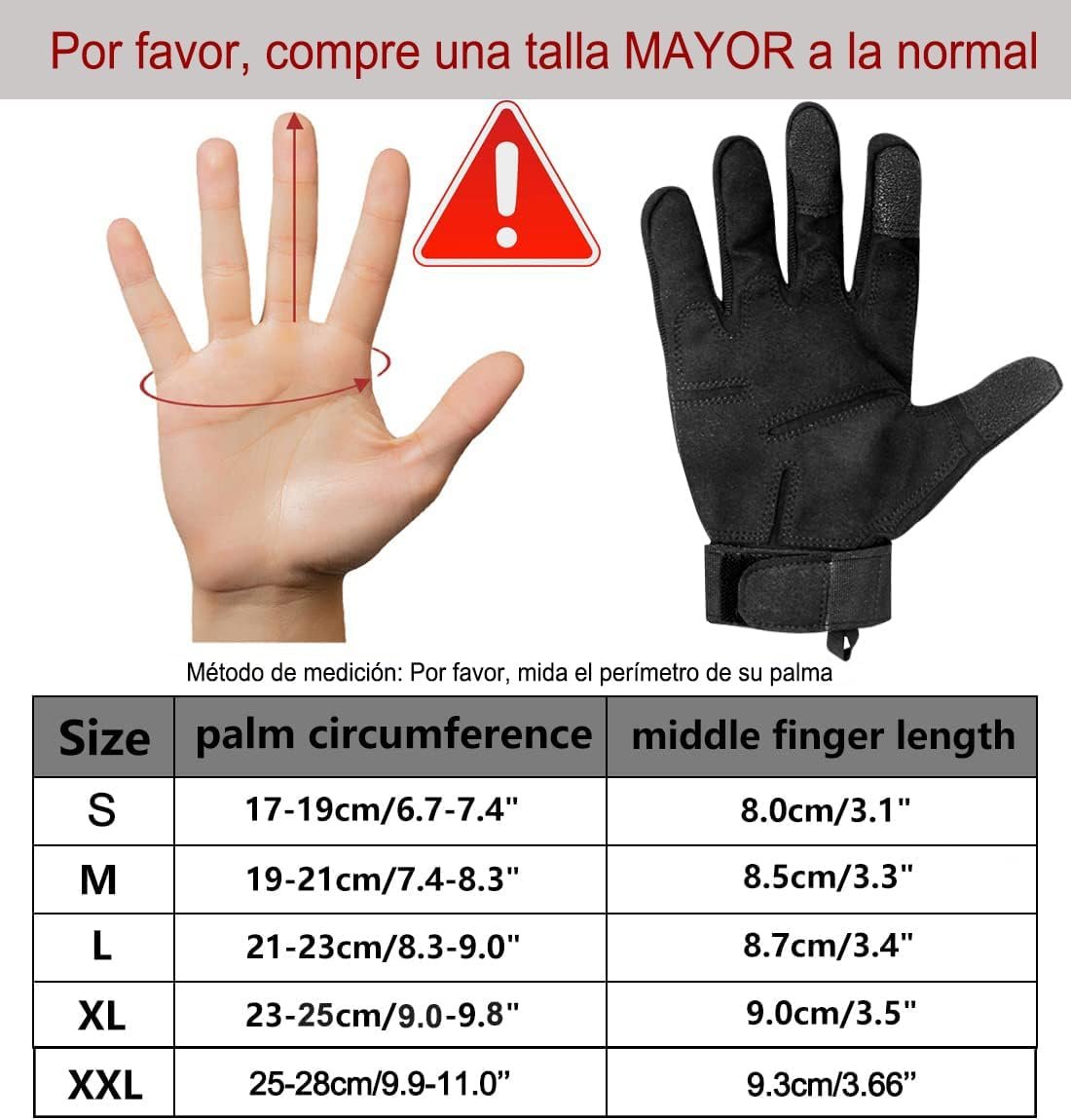 Guantes de moto para verano Cozome. Tabla de tallas