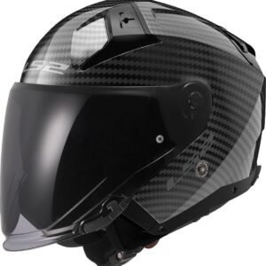 Casco de moto tipo Jet LS2 Infinity II. Vista principal visera bajada.