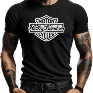 Camiseta de algodón Harley Davidson negra. Camiseta con logotipo clásica de Harley Davidson.