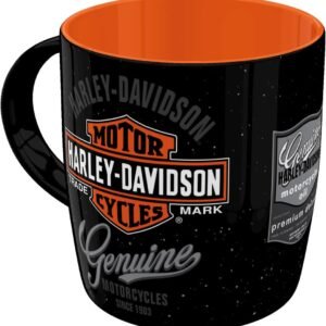 Taza de desayuno estilo retro Harley Davidson. Taza para moteros con el logo de Harley Davidson.