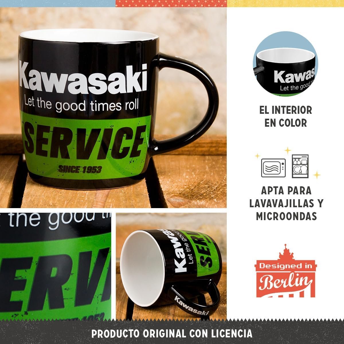 Taza de desayuno Kawasaki. Original regalo para motoristas. - Imagen 3