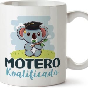 Taza de desayuno "Motero Koalificado". Divertida taza de desayuno para motoristas