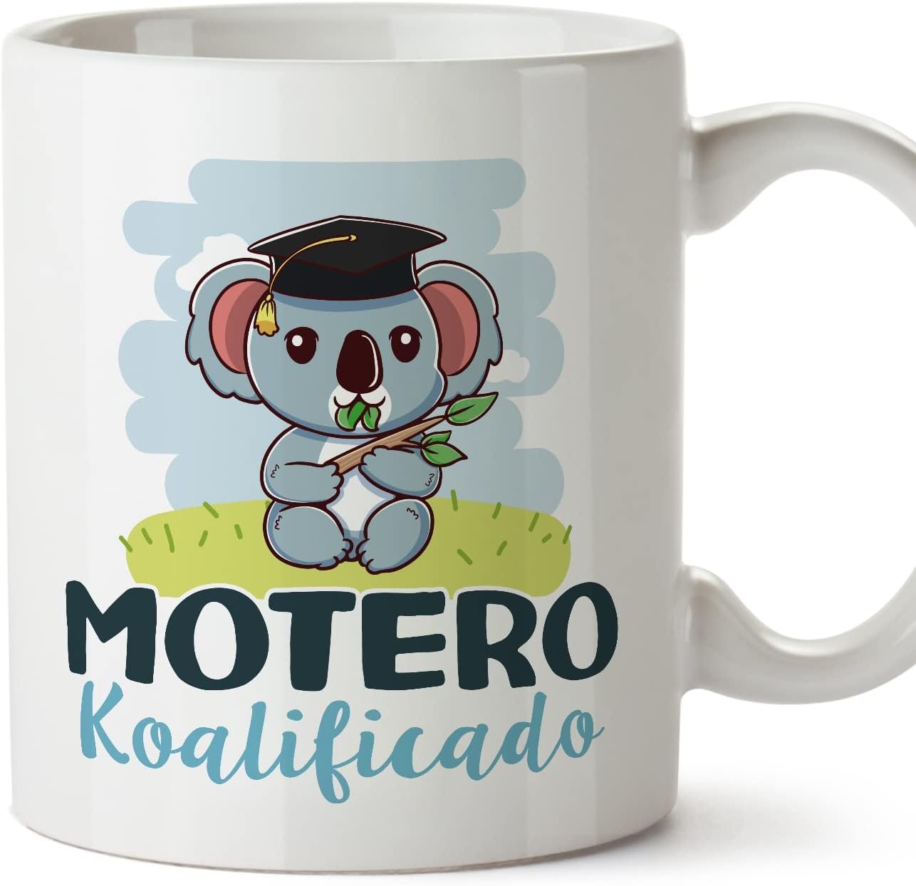 Taza de desayuno "Motero Koalificado". Divertida taza de desayuno para motoristas