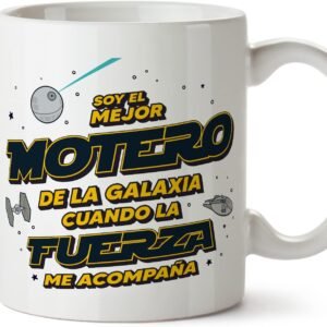 Taza "Soy el mejor motero de la galaxia...". Taza de desayuno para motoristas fans de Star Wars.