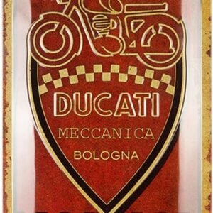 Cartel metálico estilo retro Ducati. Cuadro de metal de 20 x 30 cm con dibujo de moto clásica.