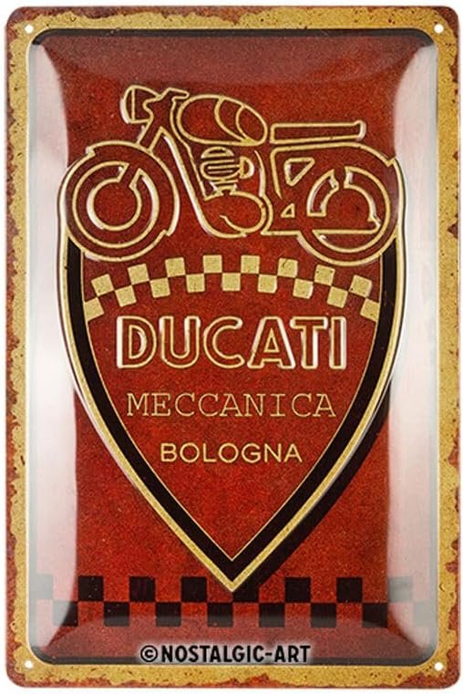 Cartel metálico estilo retro Ducati. Cuadro de metal de 20 x 30 cm con dibujo de moto clásica.