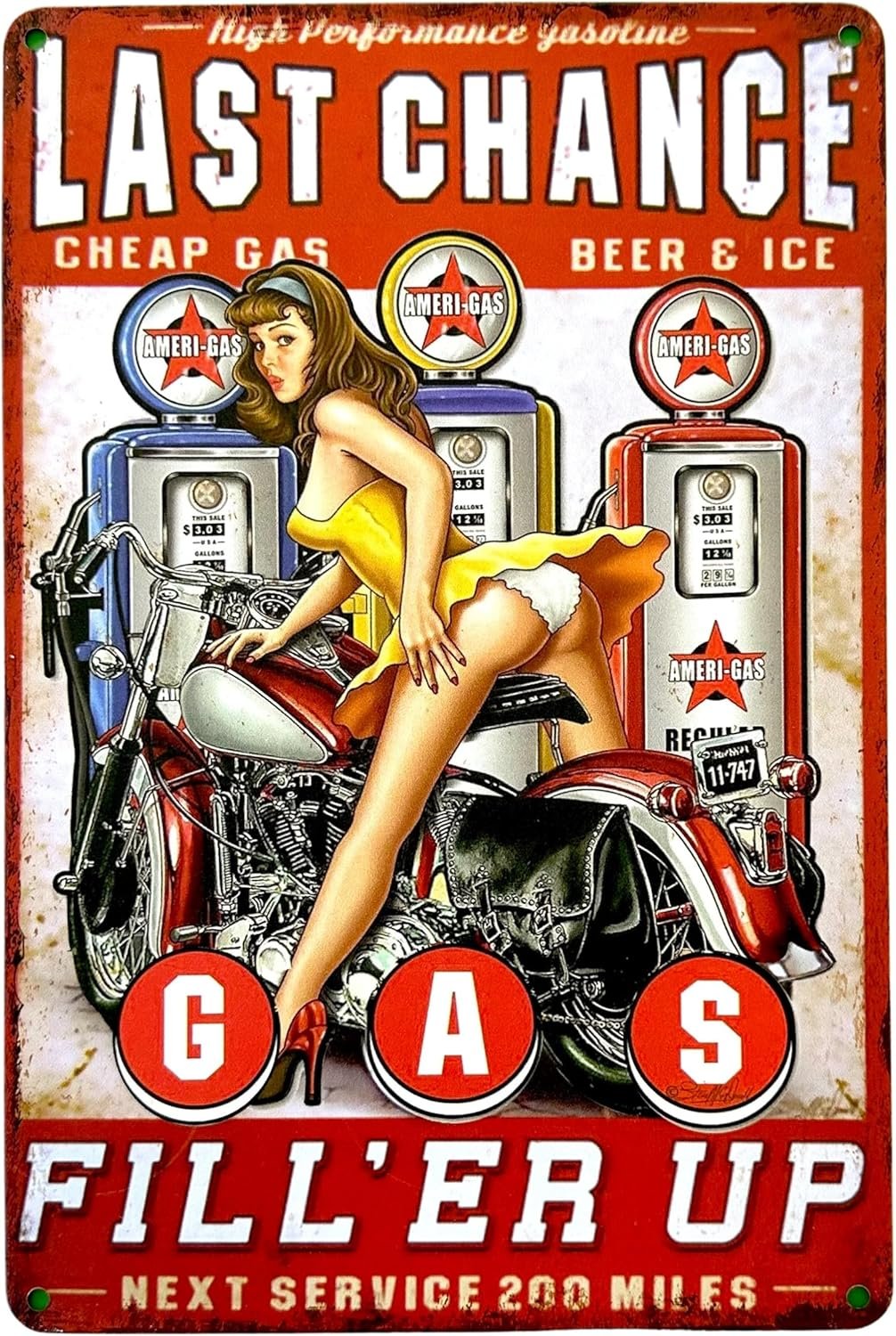 Cartel metálico estilo vintage para moteros. Cuadro de metal de 20 x 30 cm con estilo americano de los años 50