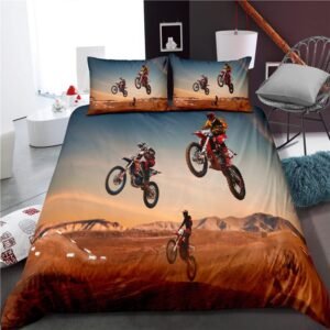 Funda nórdica con motivos de motocross. Juego de una funda nórdica de 135x200cm y una funda de almohada de 80x80cm.